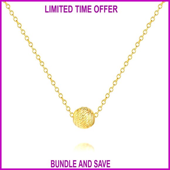 14K Gold Pendant Necklace Dainty Textured Ball Chain Elegant Women's Jewelry